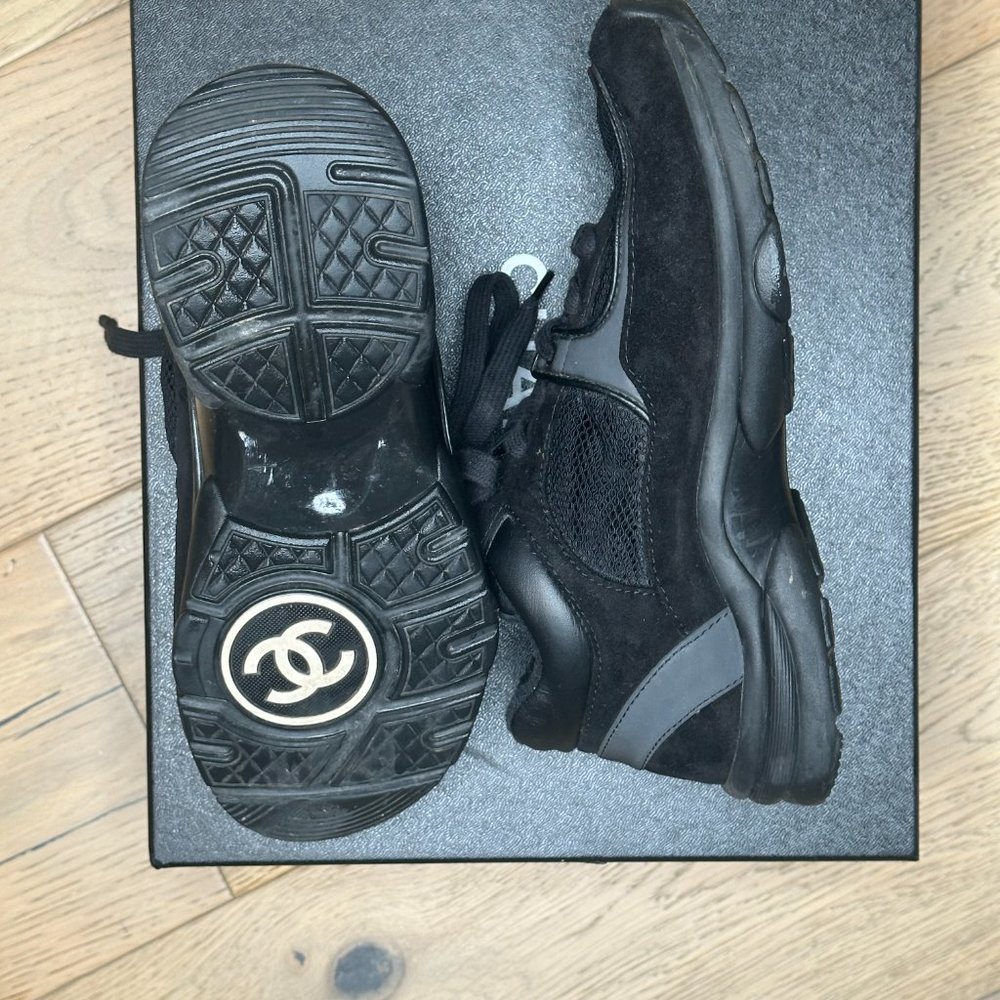 Chanel 15P Black Suede and Leather Sneakers - Picture 6 of 12